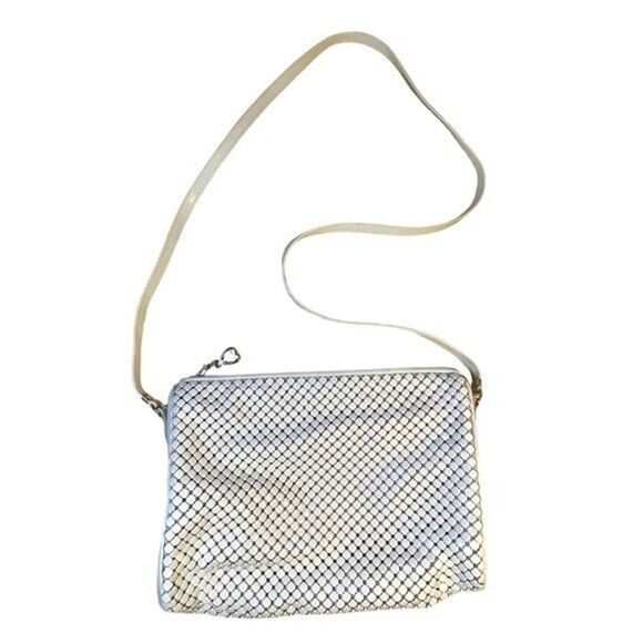 Whiting & Davis Vintage Cream Metal Mesh & Leather Handbag Purse Evening Bag - Picture 1 of 13
